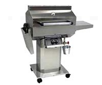 Stainless Steel Riveted Grill Head Mounted on a SS 3 Piece Column and Cart with 4 Wheels, 2 SS Drop Down Shelves