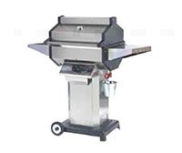 Stainless Steel Grill Head with Cast Aluminum End Caps on a Stainless Steel Column and Cast Aluminum Base with 2 Wheels, 2 Stationary SS Shelves